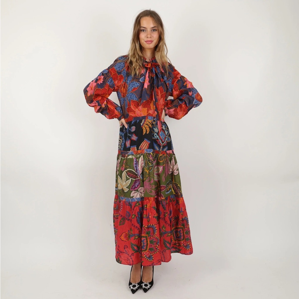 Farm Rio Mixed Flower Prints Maxi Dress
